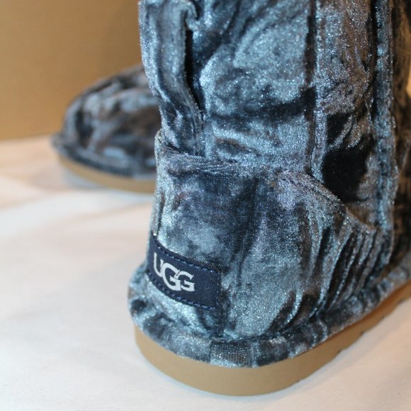 NIB YOUTH 4 5 6 WOMEN'S 6 7 8 MINI VELVET NAVY BLUE ANKLE BOOTS BOOTIES - Picture 5 of 7